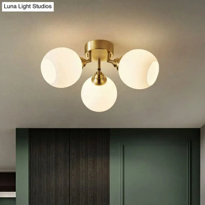 DecorBites™ DecorBites™ Gold Plated Semi-Flush Ceiling Light with Milky Glass Dome for Bedroom