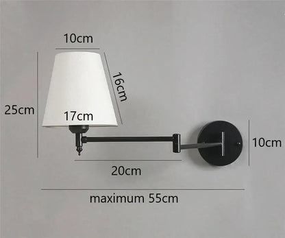 Black wrought iron wall lamp with white fabric shade decorbites adjustable led wall lamp for bedroom reading light
