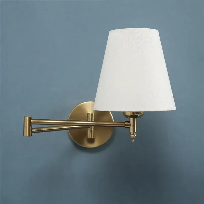 Brass finished wall lamp with white fabric shade decorbites adjustable led wall lamp for bedroom reading light