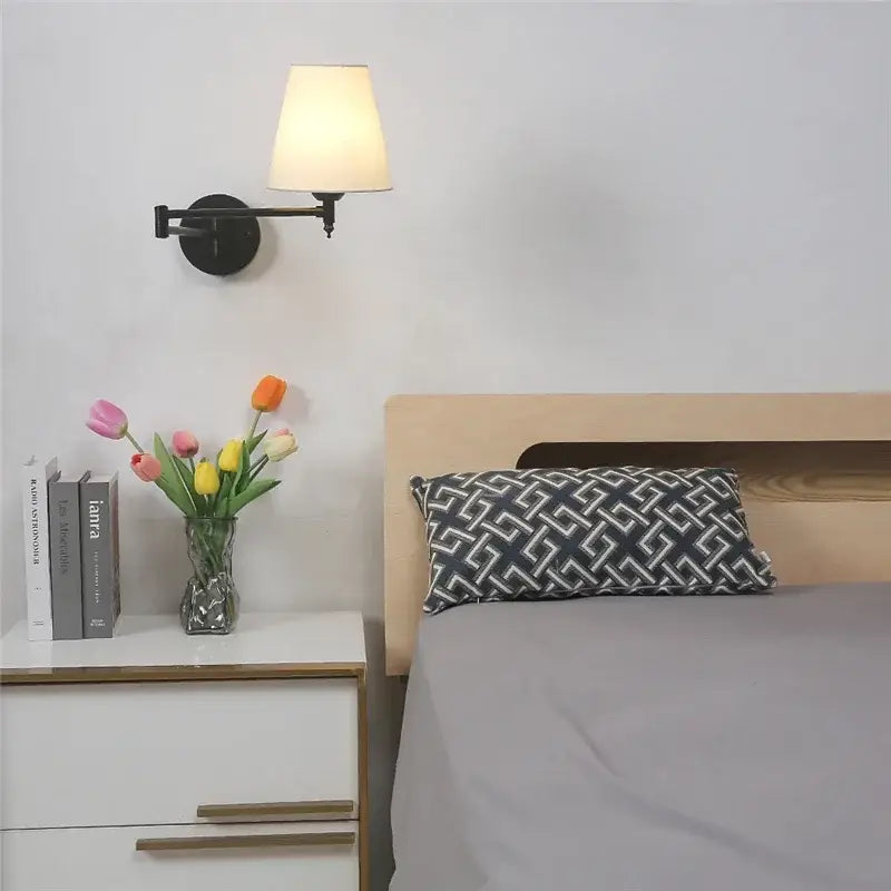 Black metal wall lamp with cream lampshade for decorbites adjustable led bedroom reading light