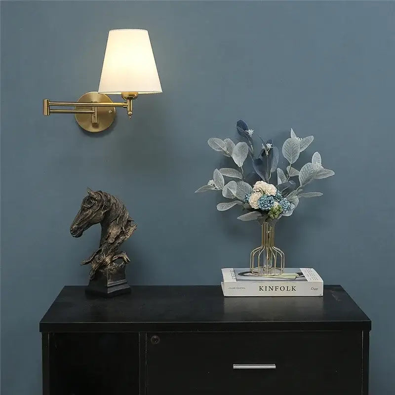 Gold-finished decorbites adjustable led wall lamp with white tapered shade for bedroom reading light