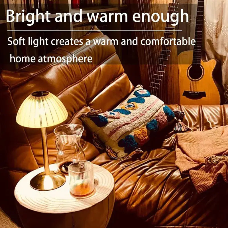 Gold pleated diamond touch sensor led table lamp in warm-toned brass with pleated shade for bedroom lighting