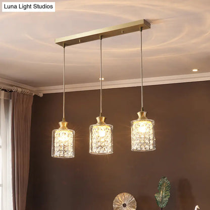 Gold Postmodern Crystal Pendant Light with 3 Shaded Heads for Dining Room Suspension