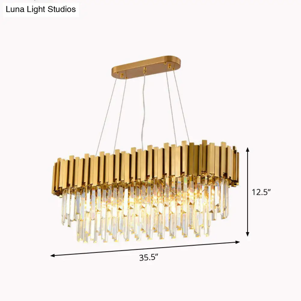 DecorBites™ Gold Prismatic Crystal 5-Head Postmodern Oval Hanging Light for Dining Room Island Ceiling