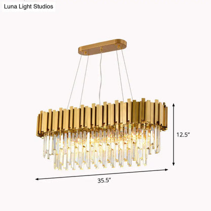 DecorBites™ Gold Prismatic Crystal 5-Head Postmodern Oval Hanging Light for Dining Room Island Ceiling
