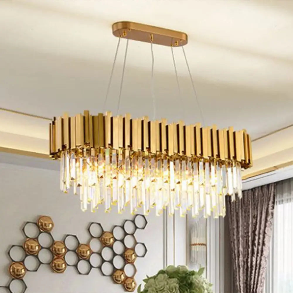 DecorBites™ Gold Prismatic Crystal 5-Head Postmodern Oval Hanging Light for Dining Room Island Ceiling