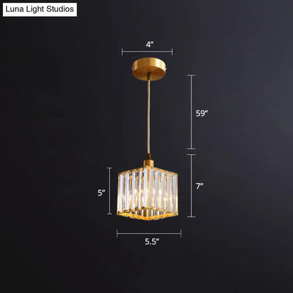 Gold Prismatic Crystal Ceiling Lamp - 1-Light Pendant Fixture