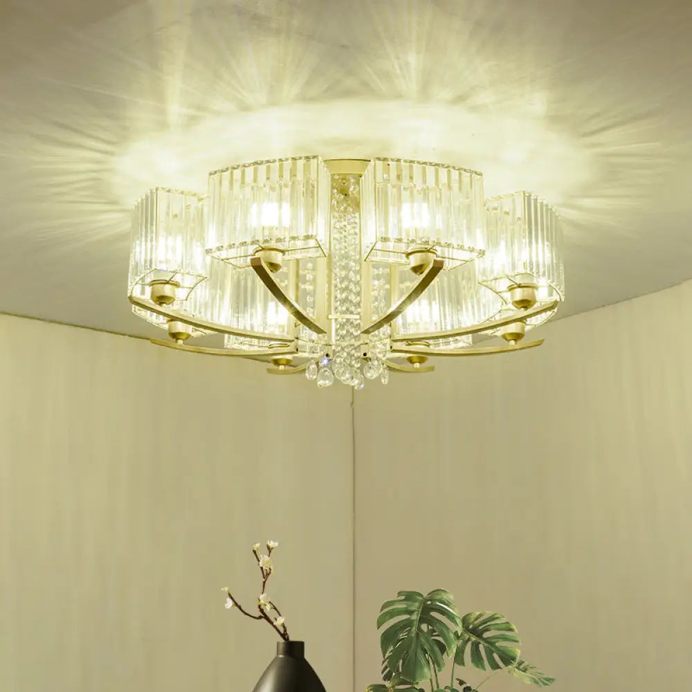 DecorBites™ DecorBites™ Gold Prismatic Crystal Semi Flush Light for Living Room - Minimalistic Circular Ceiling Mount