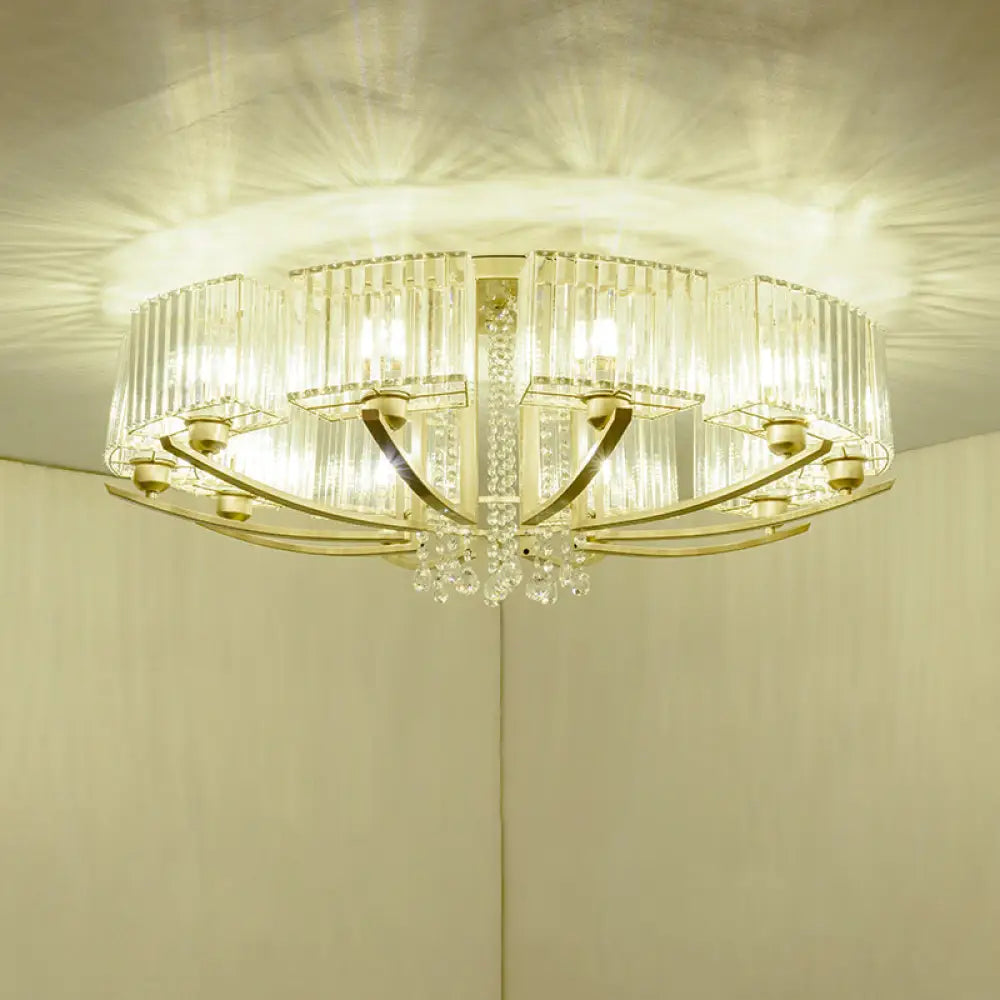 DecorBites™ DecorBites™ Gold Prismatic Crystal Semi Flush Light for Living Room - Minimalistic Circular Ceiling Mount