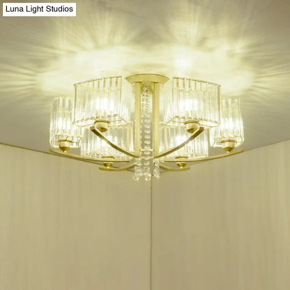 DecorBites™ DecorBites™ Gold Prismatic Crystal Semi Flush Light for Living Room - Minimalistic Circular Ceiling Mount