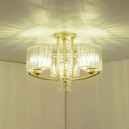 DecorBites™ DecorBites™ Gold Prismatic Crystal Semi Flush Light for Living Room - Minimalistic Circular Ceiling Mount