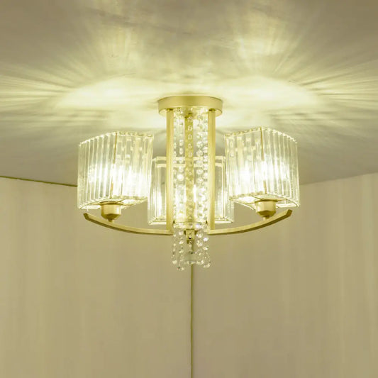 DecorBites™ DecorBites™ Gold Prismatic Crystal Semi Flush Light for Living Room - Minimalistic Circular Ceiling Mount