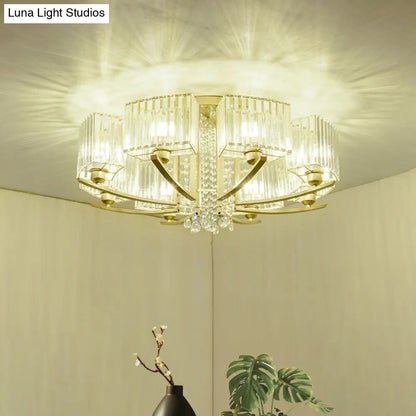 DecorBites™ DecorBites™ Gold Prismatic Crystal Semi Flush Light for Living Room - Minimalistic Circular Ceiling Mount