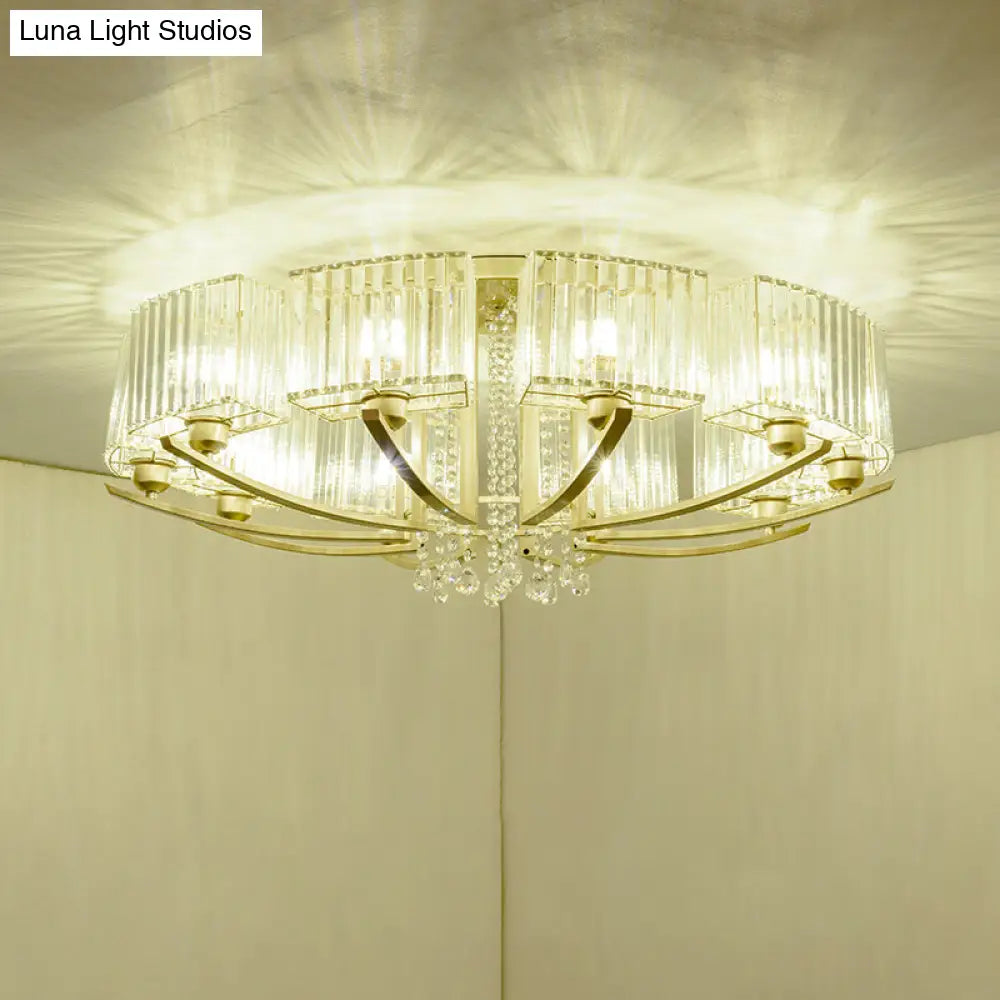 DecorBites™ DecorBites™ Gold Prismatic Crystal Semi Flush Light for Living Room - Minimalistic Circular Ceiling Mount