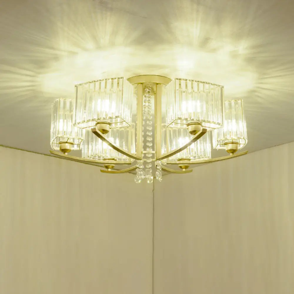 DecorBites™ DecorBites™ Gold Prismatic Crystal Semi Flush Light for Living Room - Minimalistic Circular Ceiling Mount