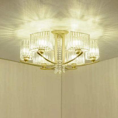 DecorBites™ DecorBites™ Gold Prismatic Crystal Semi Flush Light for Living Room - Minimalistic Circular Ceiling Mount