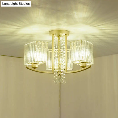 DecorBites™ DecorBites™ Gold Prismatic Crystal Semi Flush Light for Living Room - Minimalistic Circular Ceiling Mount