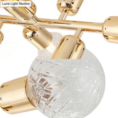 DecorBites™ Gold Prismatic Glass Ball Linear Chandelier - Modern Metal Island Light with 18 Lights - Ideal for Hotels