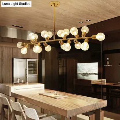 DecorBites™ Gold Prismatic Glass Ball Linear Chandelier - Modern Metal Island Light with 18 Lights - Ideal for Hotels