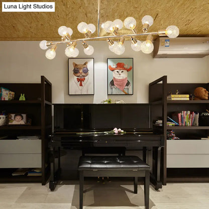 DecorBites™ Gold Prismatic Glass Ball Linear Chandelier - Modern Metal Island Light with 18 Lights - Ideal for Hotels