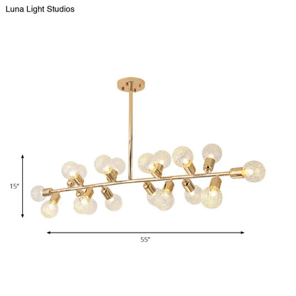 DecorBites™ Gold Prismatic Glass Ball Linear Chandelier - Modern Metal Island Light with 18 Lights - Ideal for Hotels