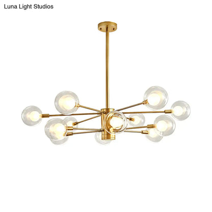 Lámpara de araña dorada con diseño radial: Lámpara de techo moderna con forma de globo de cristal, 10/12/16 luces