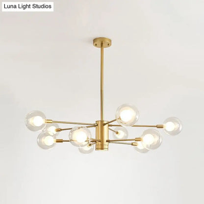Lámpara de araña dorada con diseño radial: Lámpara de techo moderna con forma de globo de cristal, 10/12/16 luces