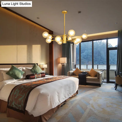 Lámpara de araña dorada con diseño radial: Lámpara de techo moderna con forma de globo de cristal, 10/12/16 luces