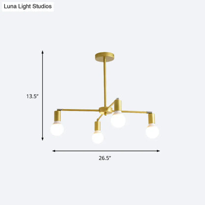 Lámpara de araña radial dorada de metal con luces colgantes para dormitorio - Diseño moderno con bombilla expuesta