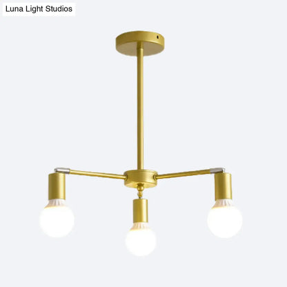 Lámpara de araña radial dorada de metal con luces colgantes para dormitorio - Diseño moderno con bombilla expuesta