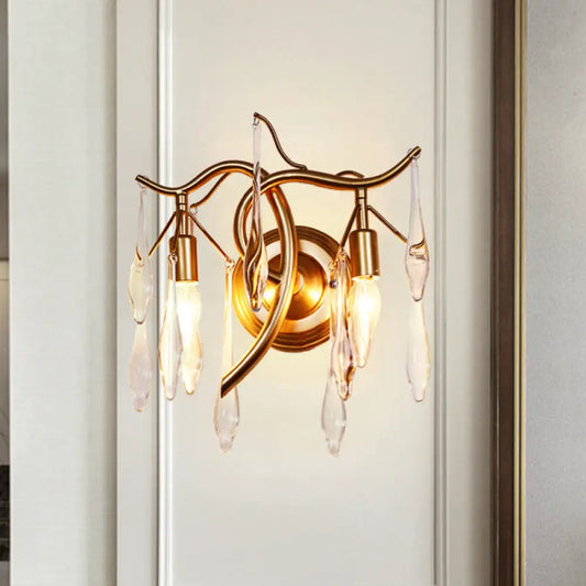 DecorBites™ Gold Raindrop Wall Mount with Crystal Drop Shade - Retro 2-Head Wall Lighting Solution
