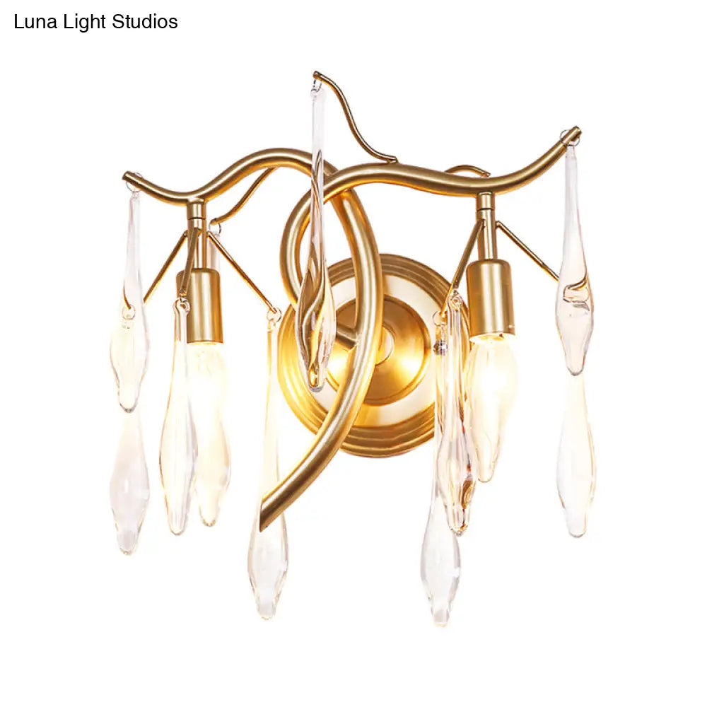 DecorBites™ Gold Raindrop Wall Mount with Crystal Drop Shade - Retro 2-Head Wall Lighting Solution