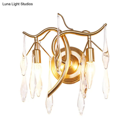 DecorBites™ Gold Raindrop Wall Mount with Crystal Drop Shade - Retro 2-Head Wall Lighting Solution