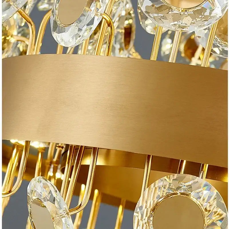 Gold rectangular decorbites crystal pendant chandelier with crystal accents and brushed metal band for dining room decor