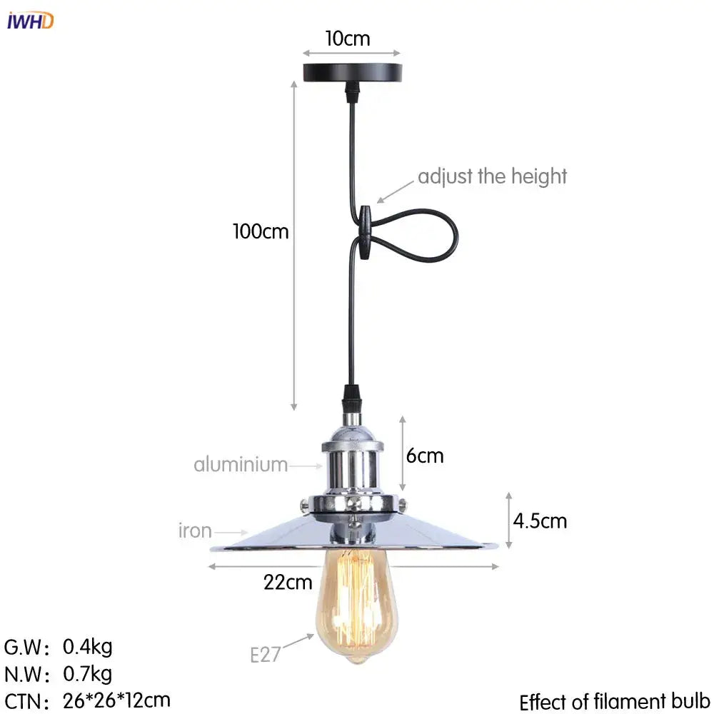 Industrial-style gold retro edison pendant lights with chrome aluminum and iron shade for dining room decorbites gold retro