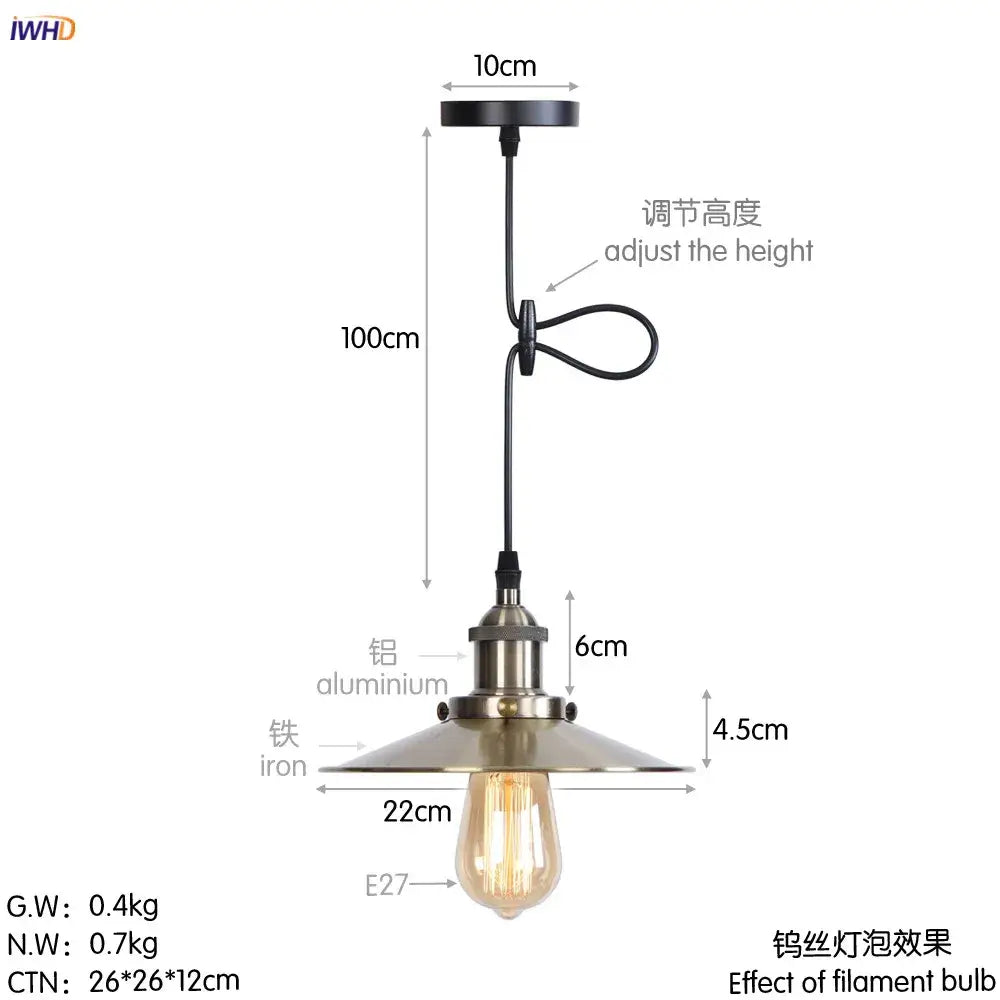 Industrial-style pendant lights with brushed brass finish aluminum shade and iron base for dining room decorbites gold retro