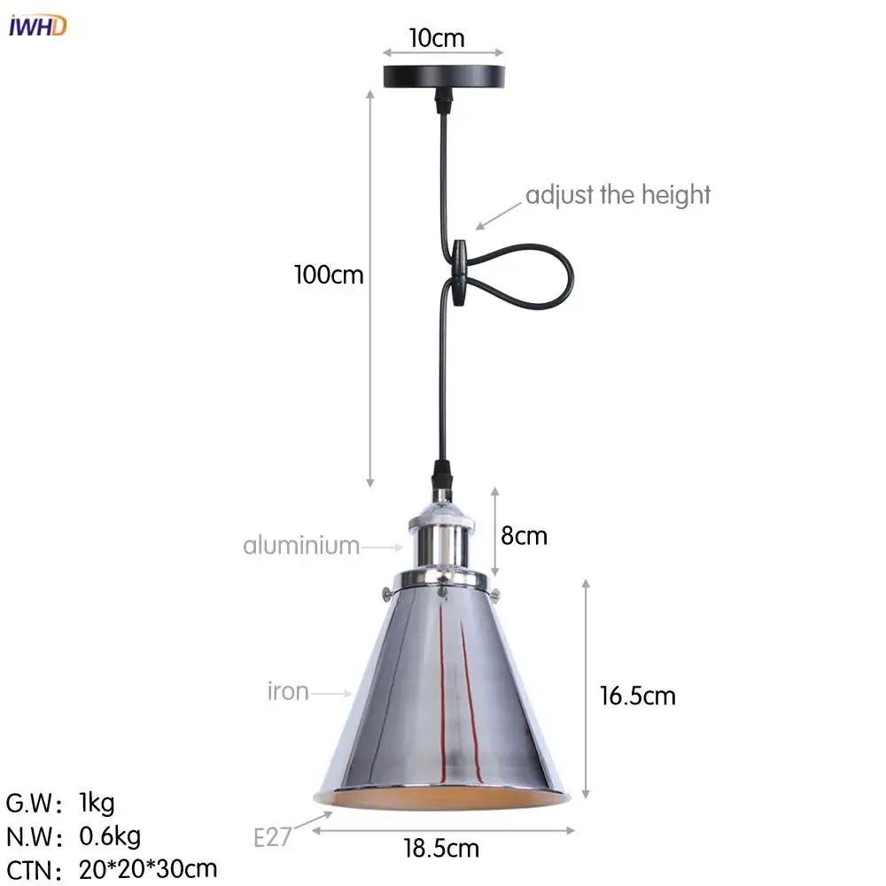 Industrial-style decorbites gold retro pendant light with conical brushed aluminum shade and iron frame for dining room