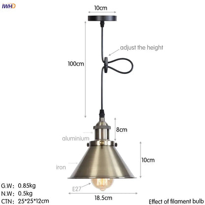 Industrial-style pendant lights with brushed brass conical shade and black adjustable chain for dining room decorbites gold retro