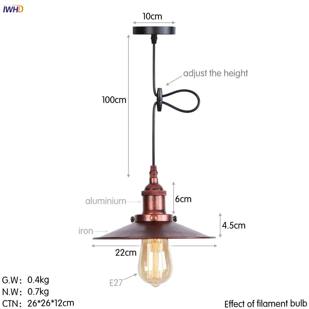 Industrial-style decorbites gold retro pendant lights with copper aluminum iron shade and exposed filament bulb for dining room