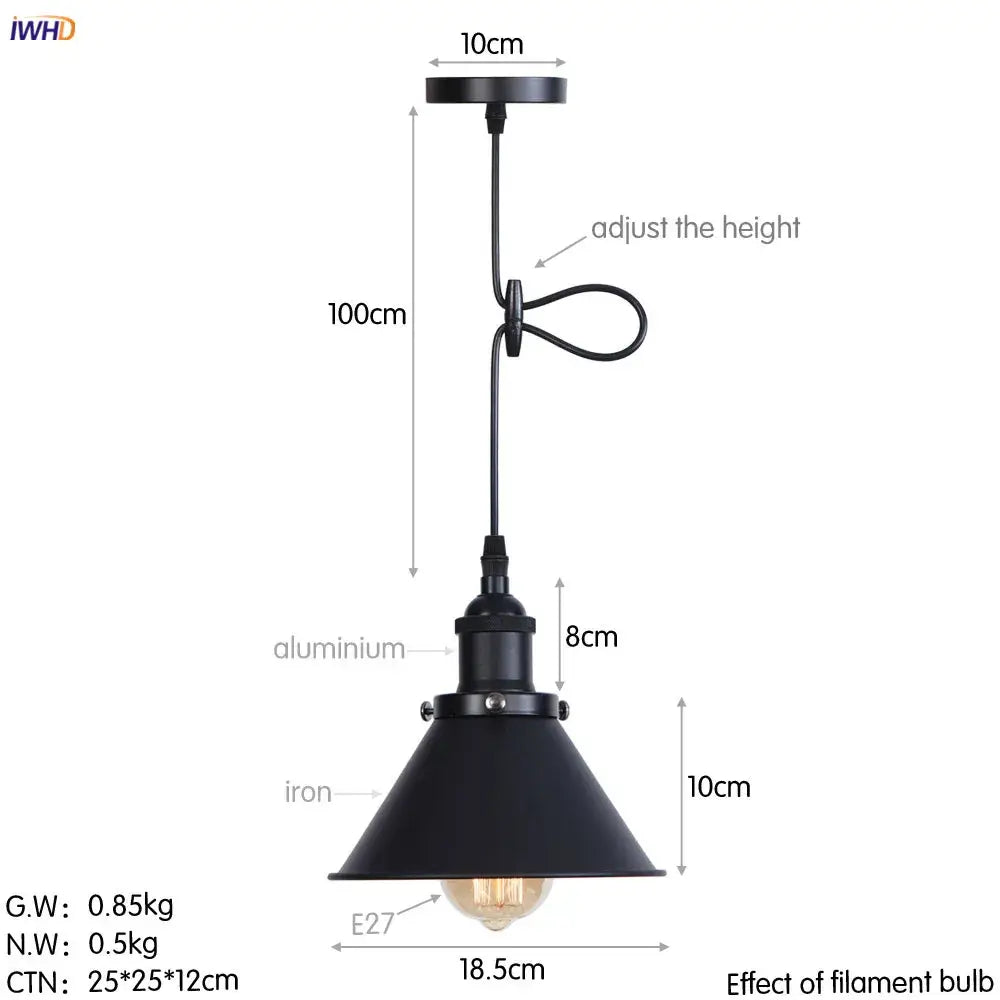 Black industrial-style pendant lights with matte aluminum and iron finish for decorbites gold retro edison dining room