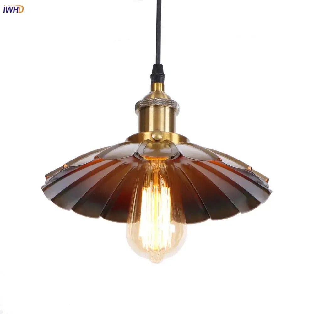 Brass-finished decorbites gold retro edison pendant lights with dark amber petal-shaped glass shade for dining room decor