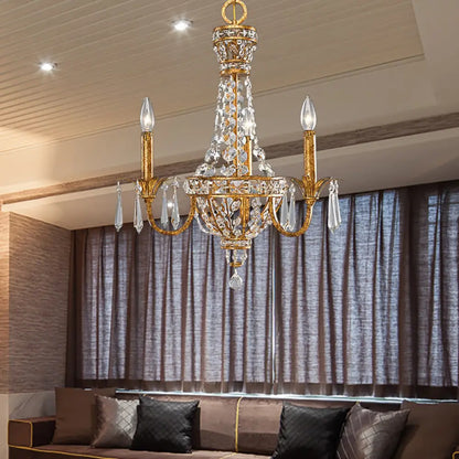 Lámpara de araña piramidal retro dorada con detalles de cristal - 3 luces - Lámpara colgante para sala de estar