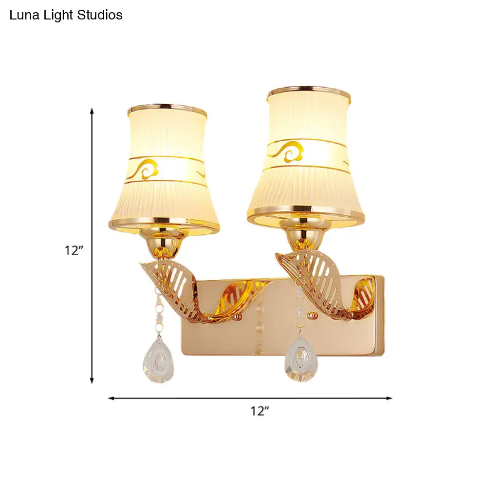 DecorBites™ Gold Ribbed Glass Wall Sconce Light - Traditional 2-Bulb Fixture for Dining Room