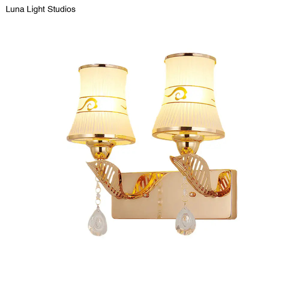 DecorBites™ Gold Ribbed Glass Wall Sconce Light - Traditional 2-Bulb Fixture for Dining Room