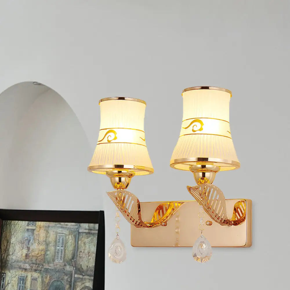 DecorBites™ Gold Ribbed Glass Wall Sconce Light - Traditional 2-Bulb Fixture for Dining Room