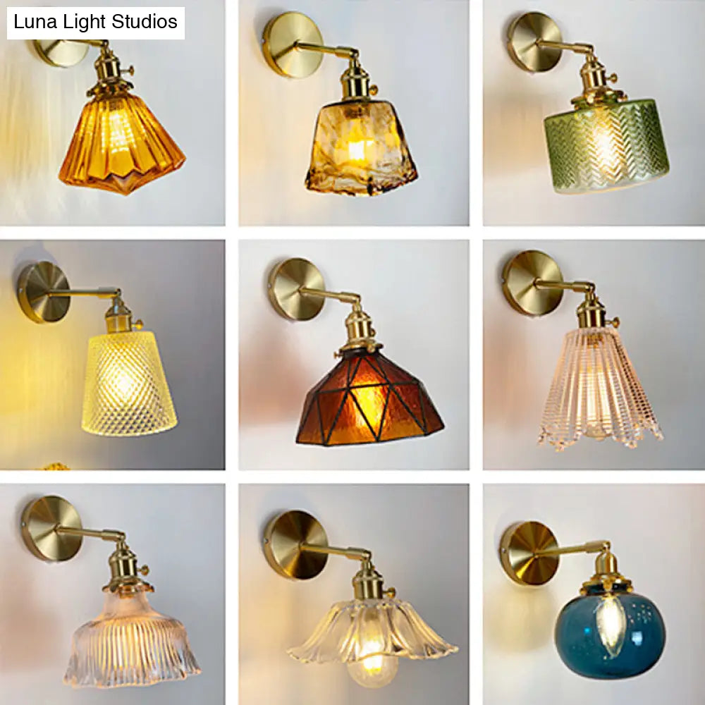 DecorBites™ Gold Rotatable Wall Sconce with Glass Shade - Bedroom Wall Lamp