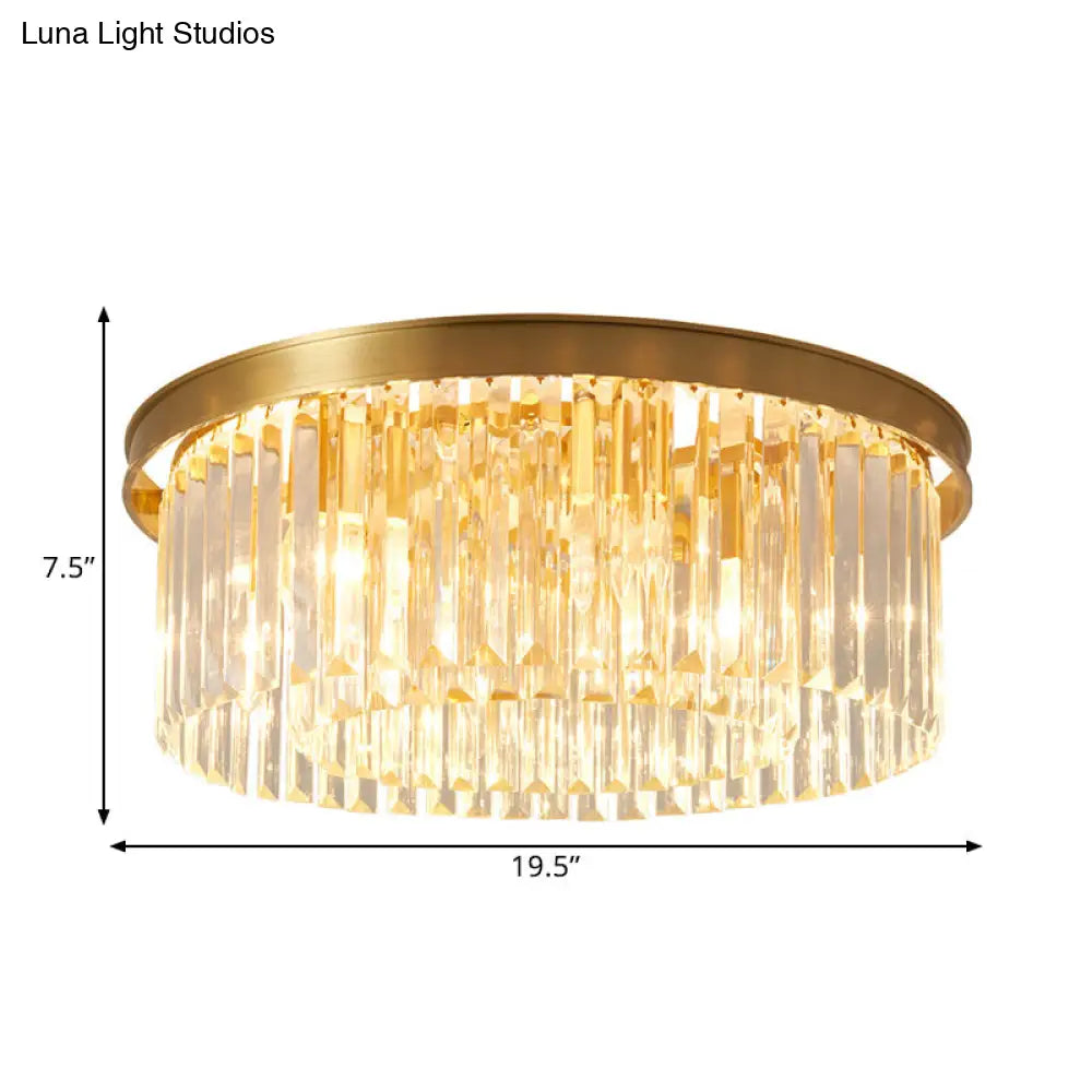 DecorBites™ DecorBites™ Gold Round Bedroom Flush Mount Lamp, 4/5 Clear Crystal Prisms, 16"/19.5" Wide