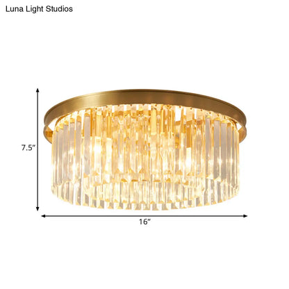 DecorBites™ DecorBites™ Gold Round Bedroom Flush Mount Lamp, 4/5 Clear Crystal Prisms, 16"/19.5" Wide
