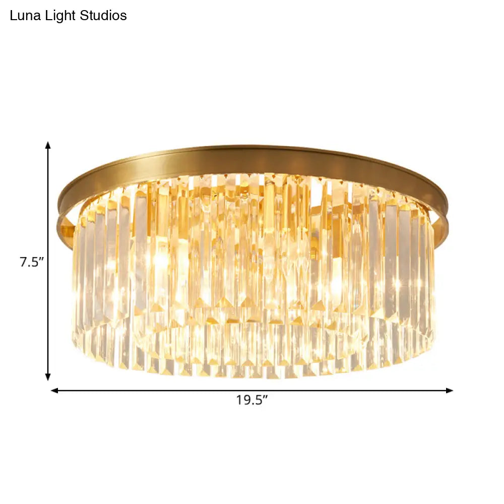 DecorBites™ DecorBites™ Gold Round Bedroom Flush Mount Lamp, 4/5 Clear Crystal Prisms, 16"/19.5" Wide