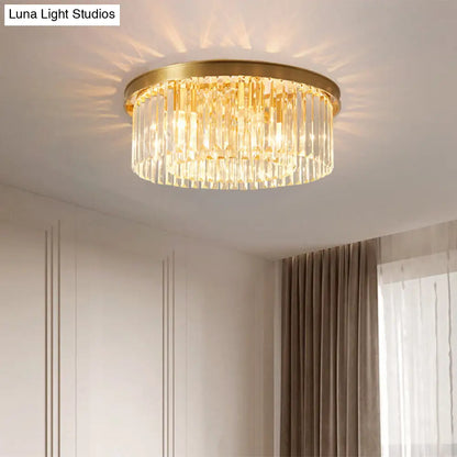 DecorBites™ DecorBites™ Gold Round Bedroom Flush Mount Lamp, 4/5 Clear Crystal Prisms, 16"/19.5" Wide